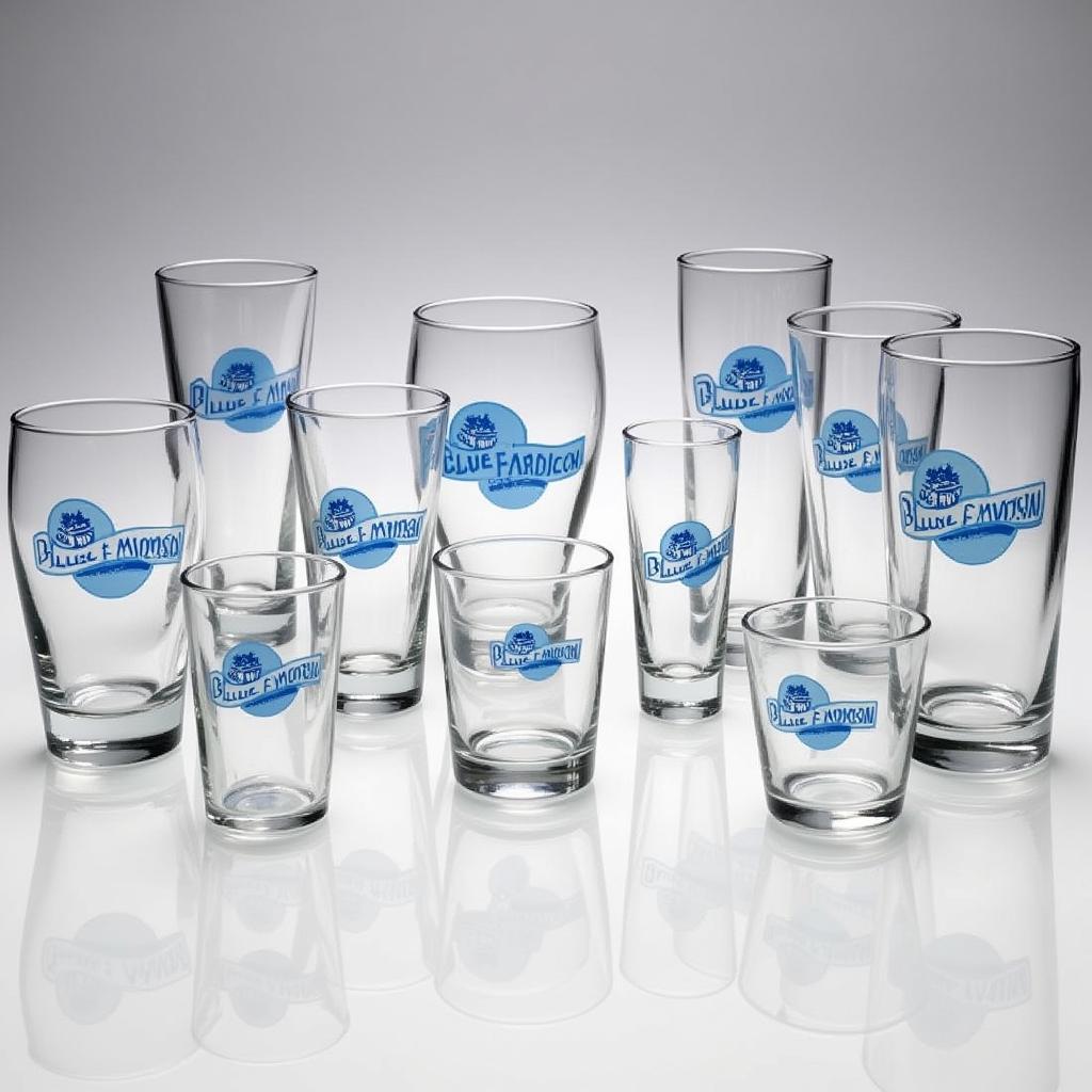 A collection of various Blue Moon beer glasses