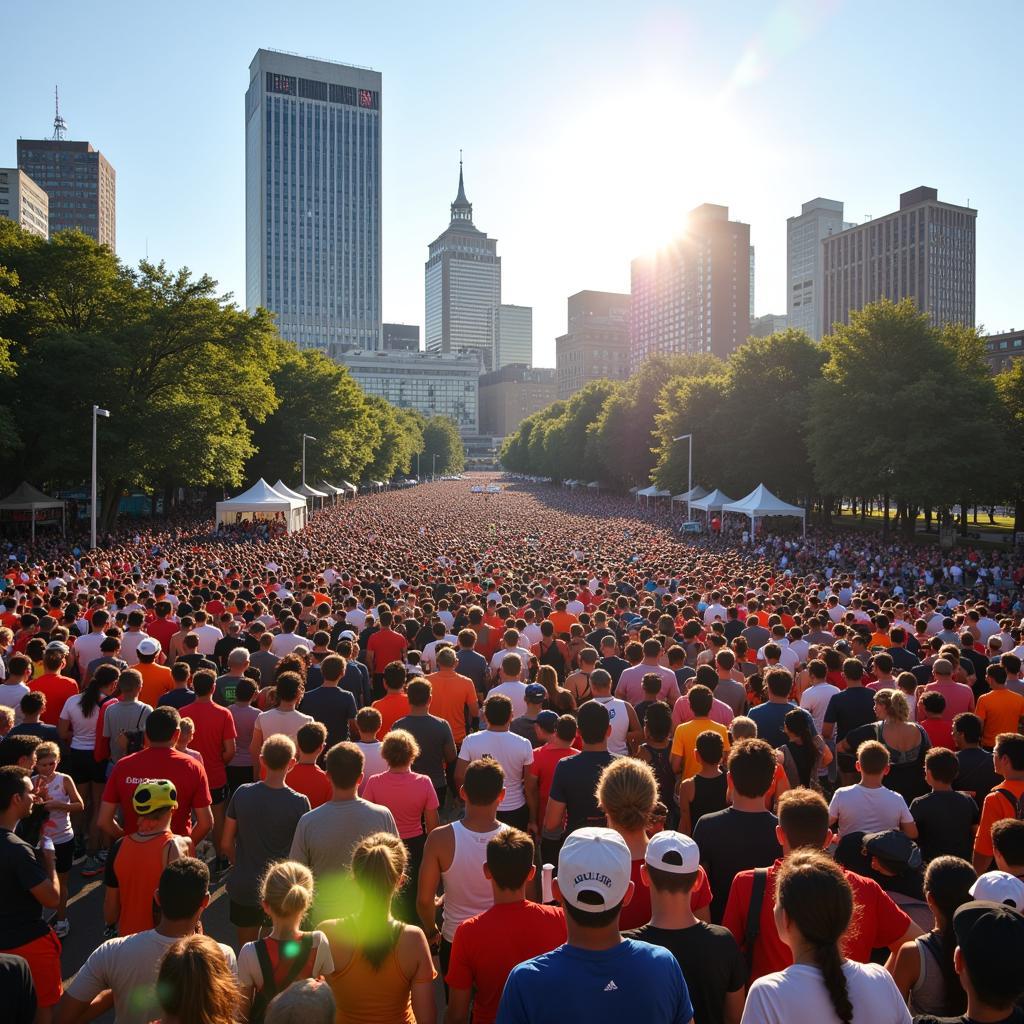 Runners lining up at the Boston 5k Summer Series start line