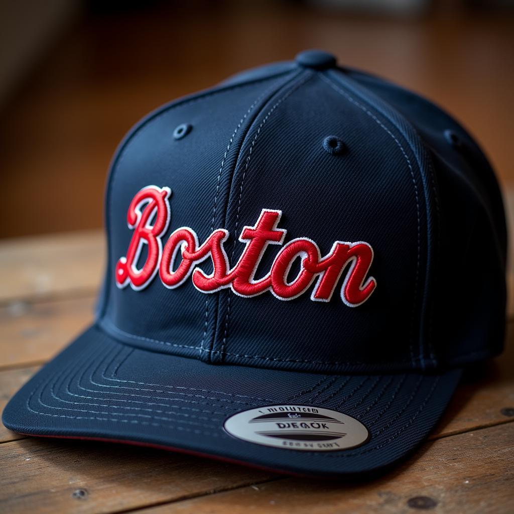 A magnifying glass hovering over a Boston cap