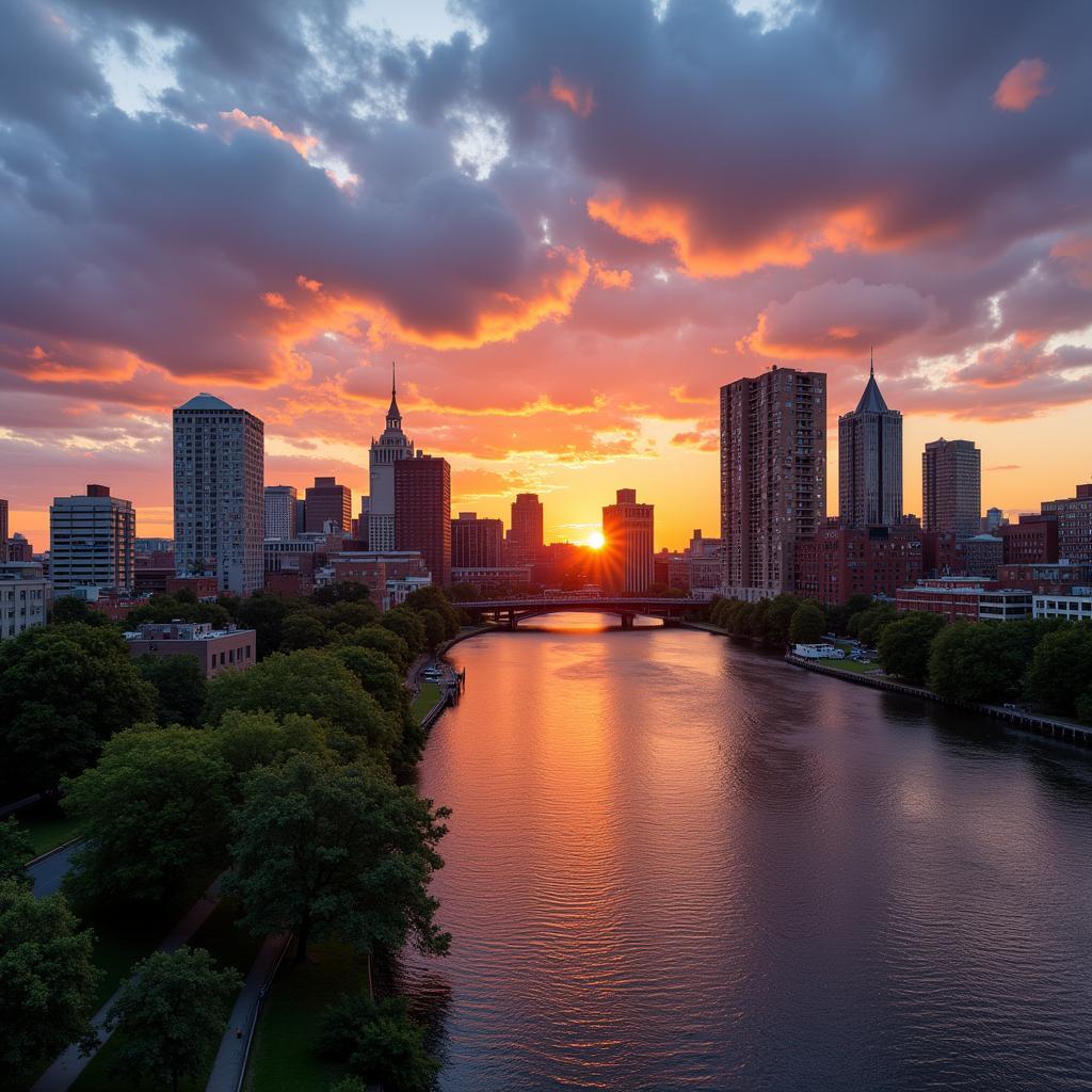 Boston Cityscape at Sunset