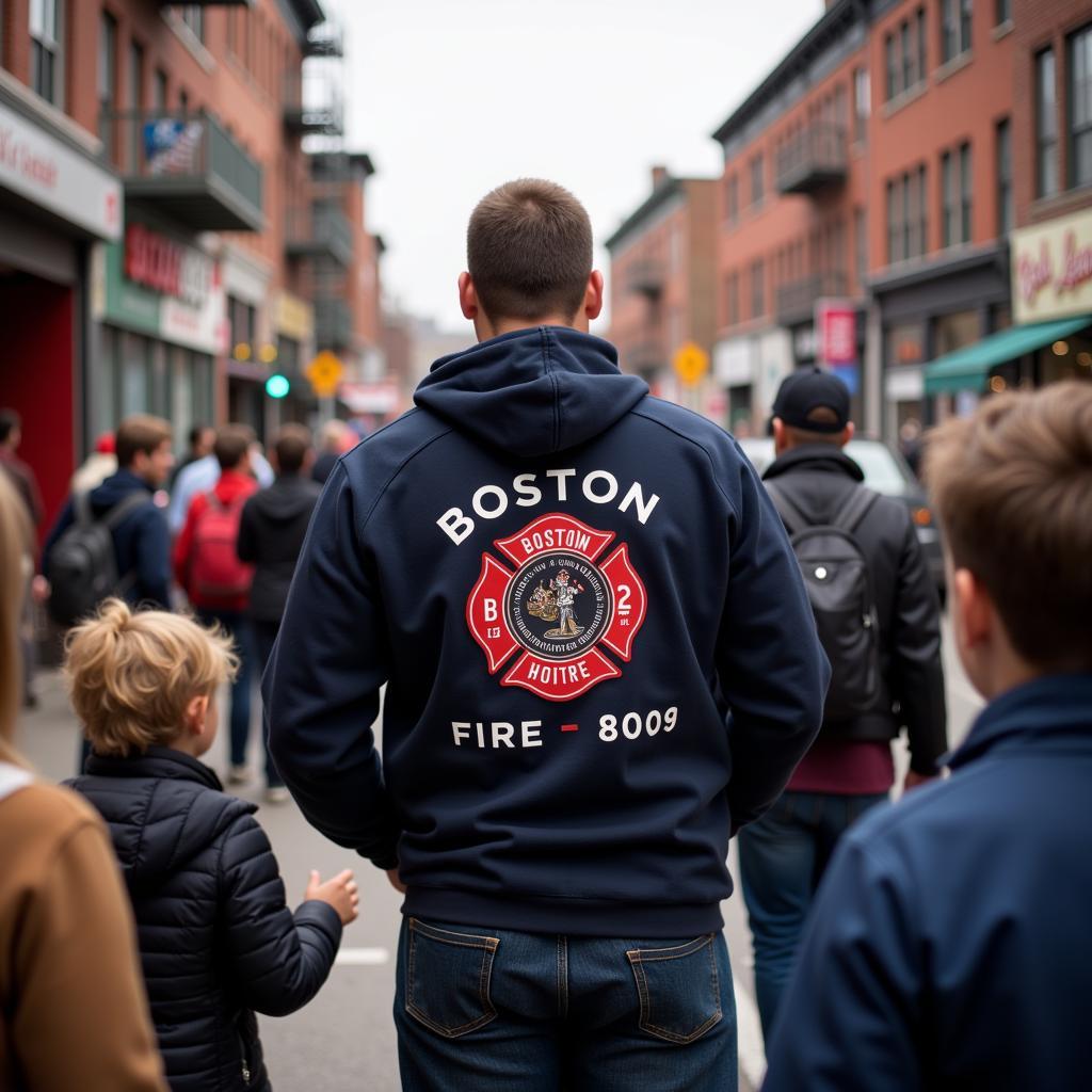 Boston Firefighter Wearing a Sweatshirt