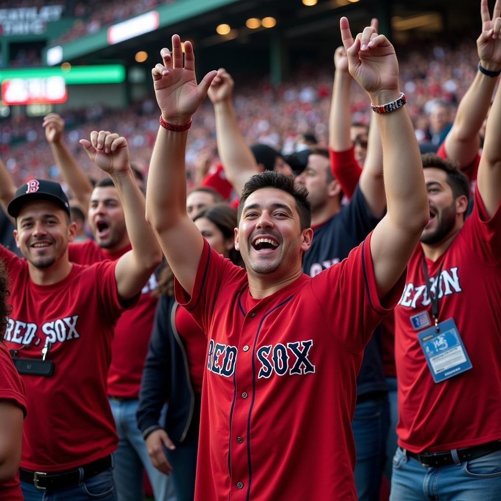 Boston Red Sox fans celebrating at Fenway Park