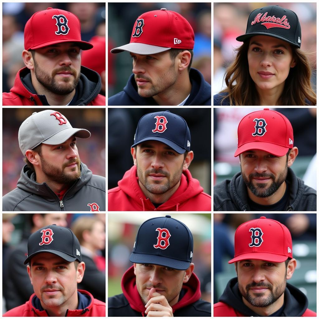 Fans wearing various Boston team caps