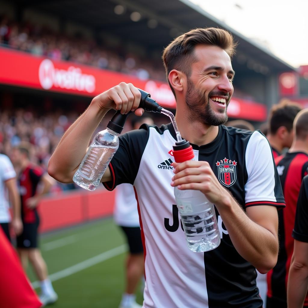 Beşiktaş Fan Using Bottled Water Pump at Vodafone Park