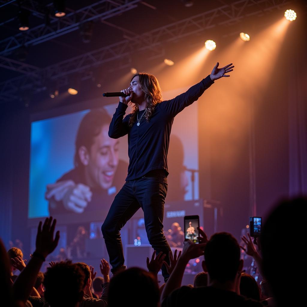 Brandon Boyd passionately performing with Incubus on stage