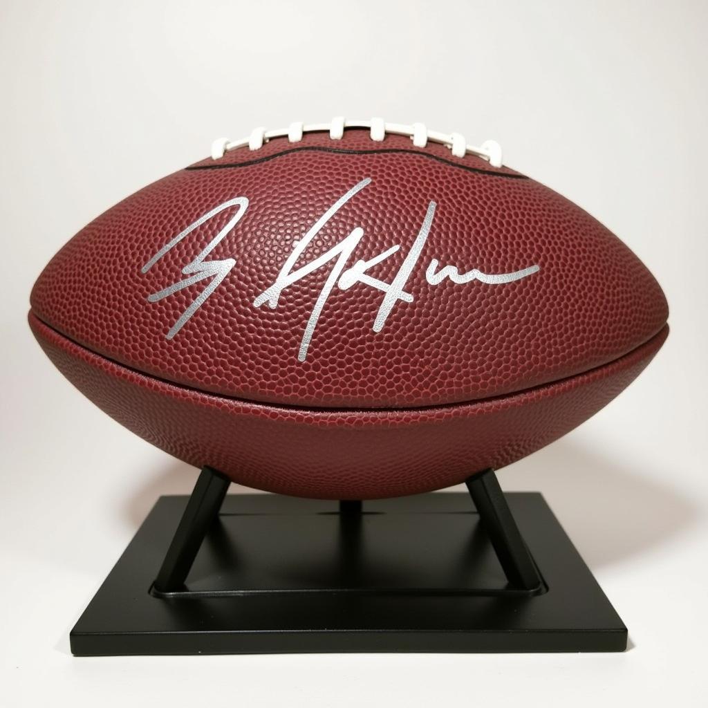 A pristine Brandon Graham autographed football displayed in a protective case.