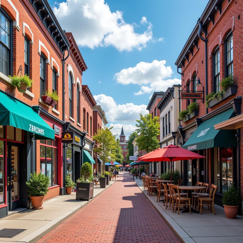 Quaint shops and restaurants on Brewers Lane, Easton, MD.