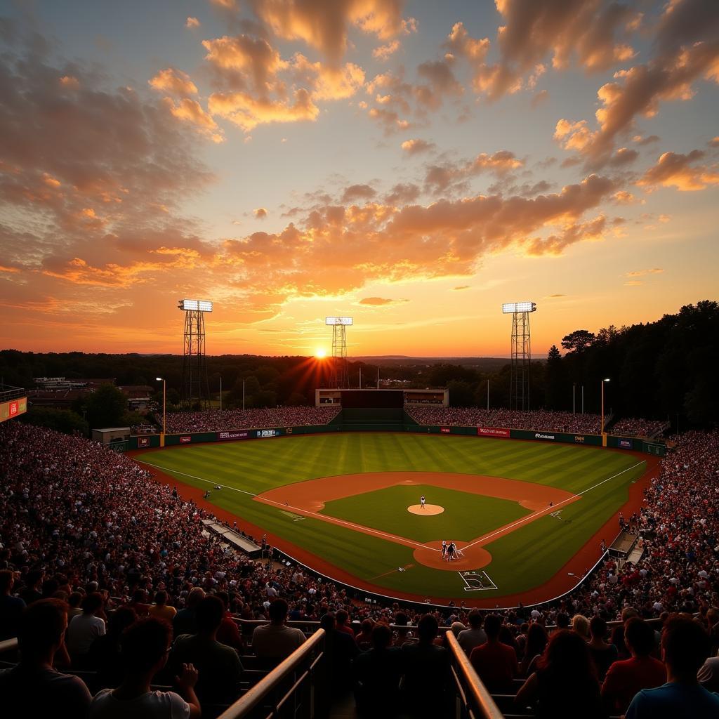 Brownwood baseball field bathed in the warm glow of sunset