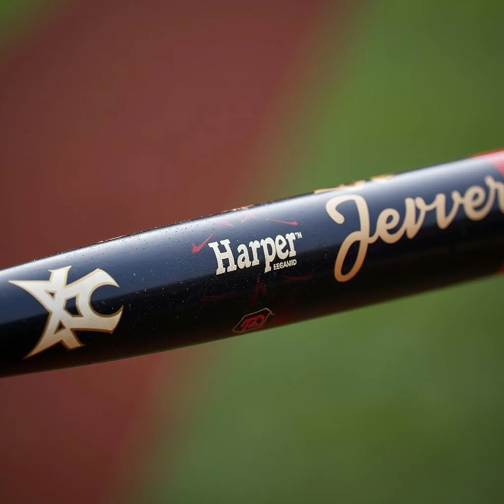 Bryce Harper swinging his signature bat during a game.