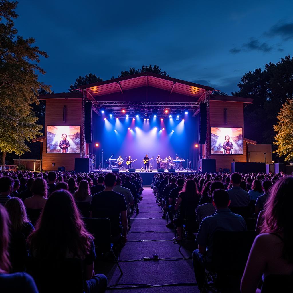 Outdoor concert stage set up in a park