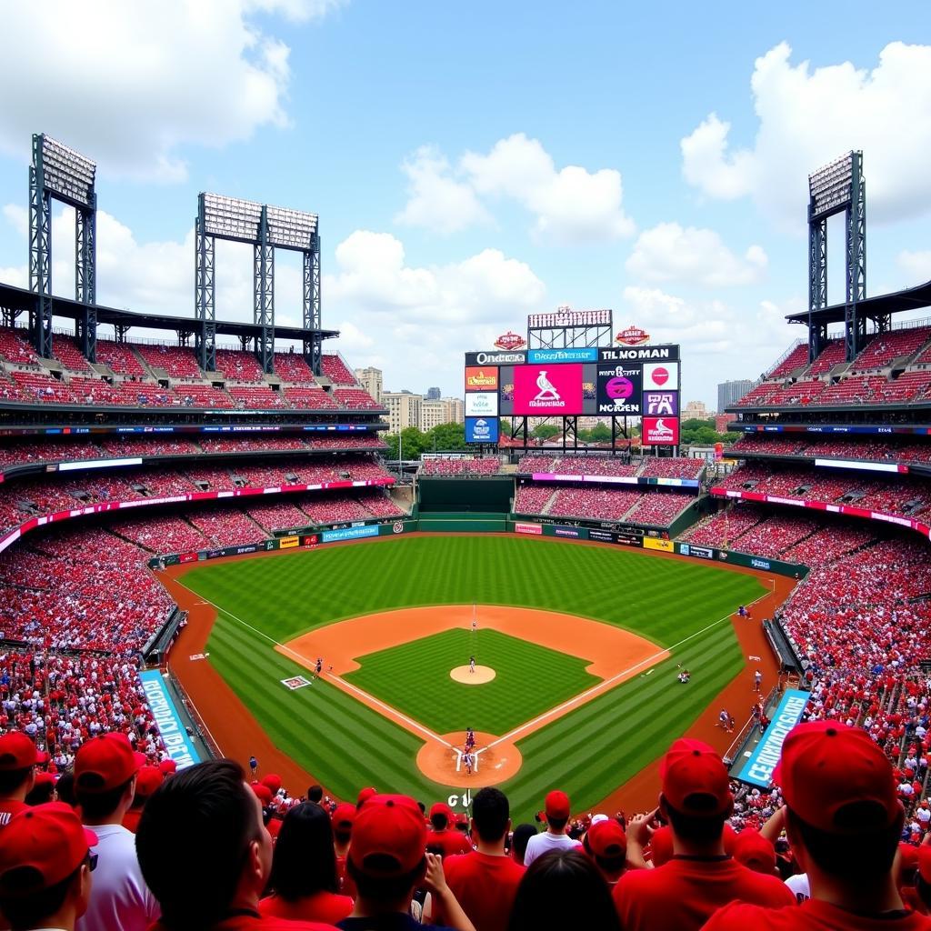 Busch Stadium with the iconic Busch flag