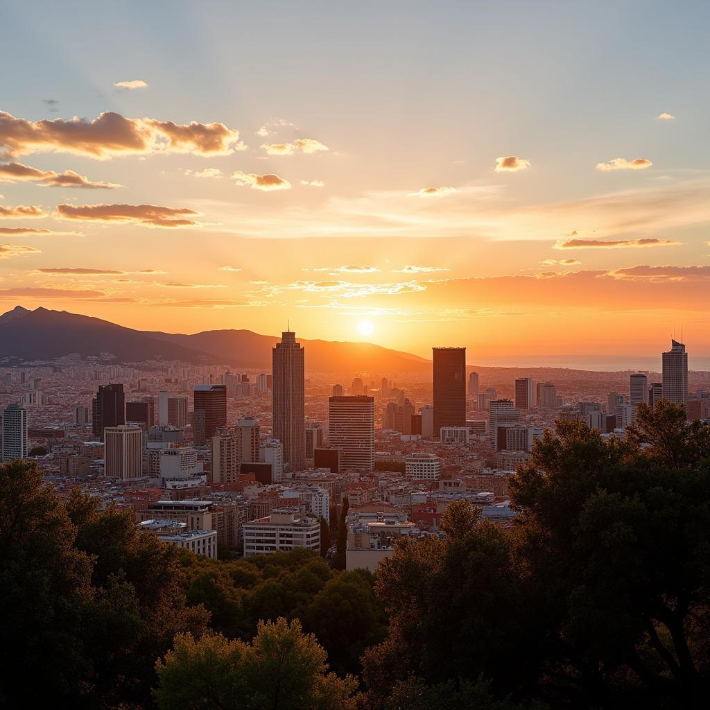 Barcelona Cityscape at Sunset