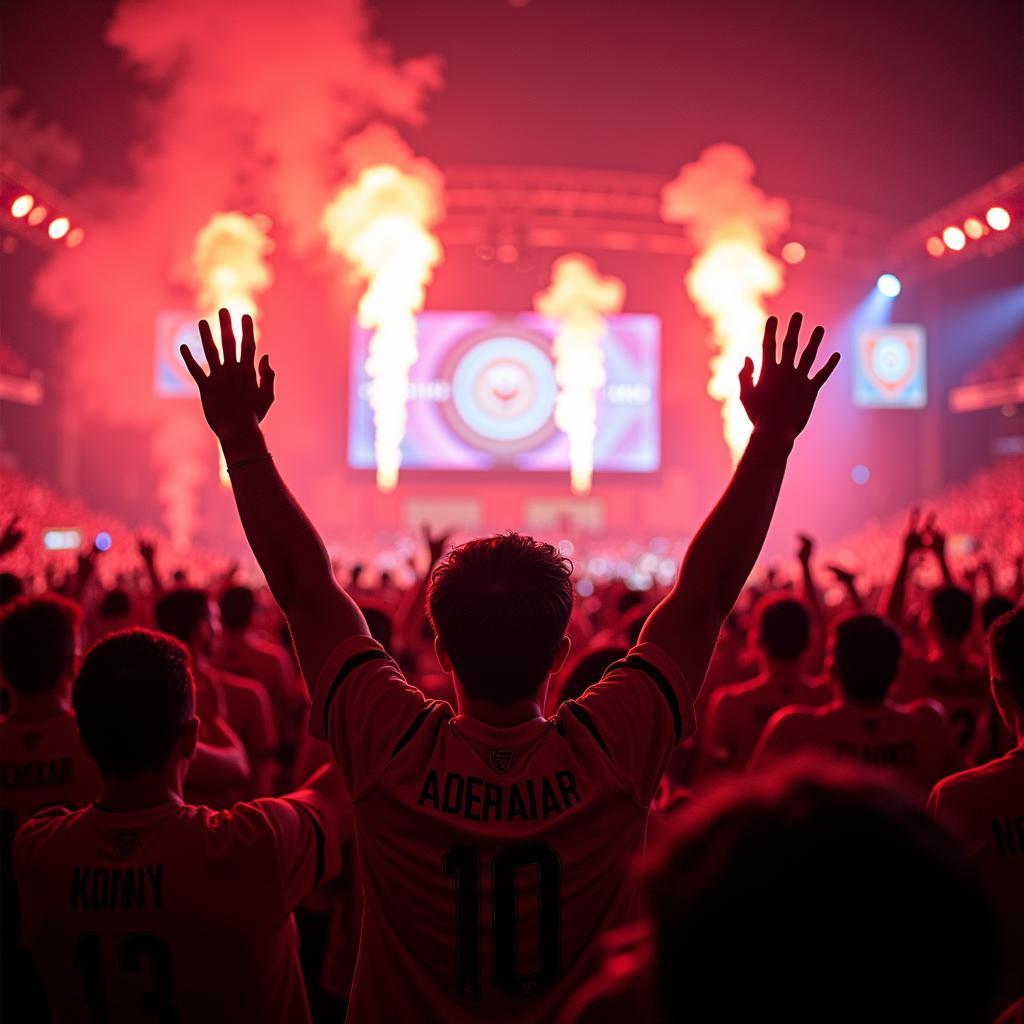 Besiktas fans making the cacti sign in a packed stadium