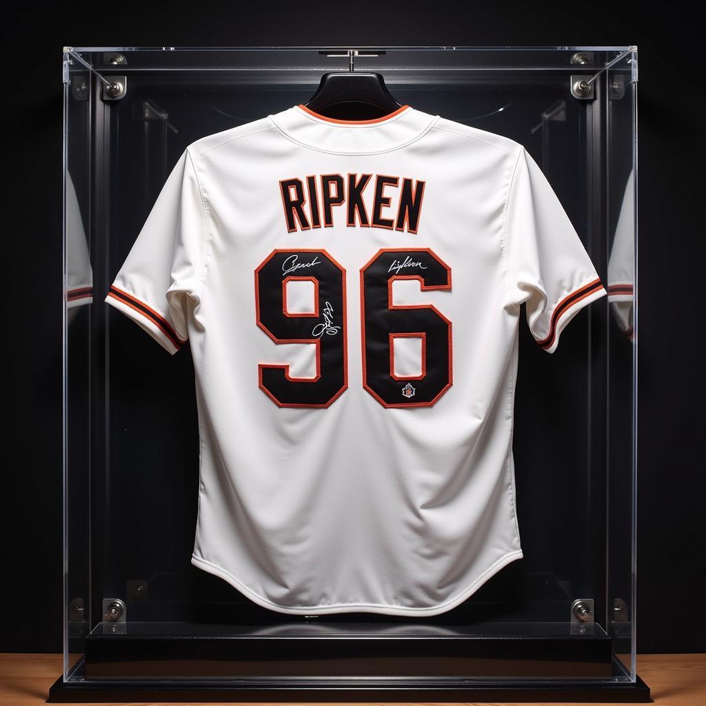 Cal Ripken Jr. autographed jersey displayed in a protective case