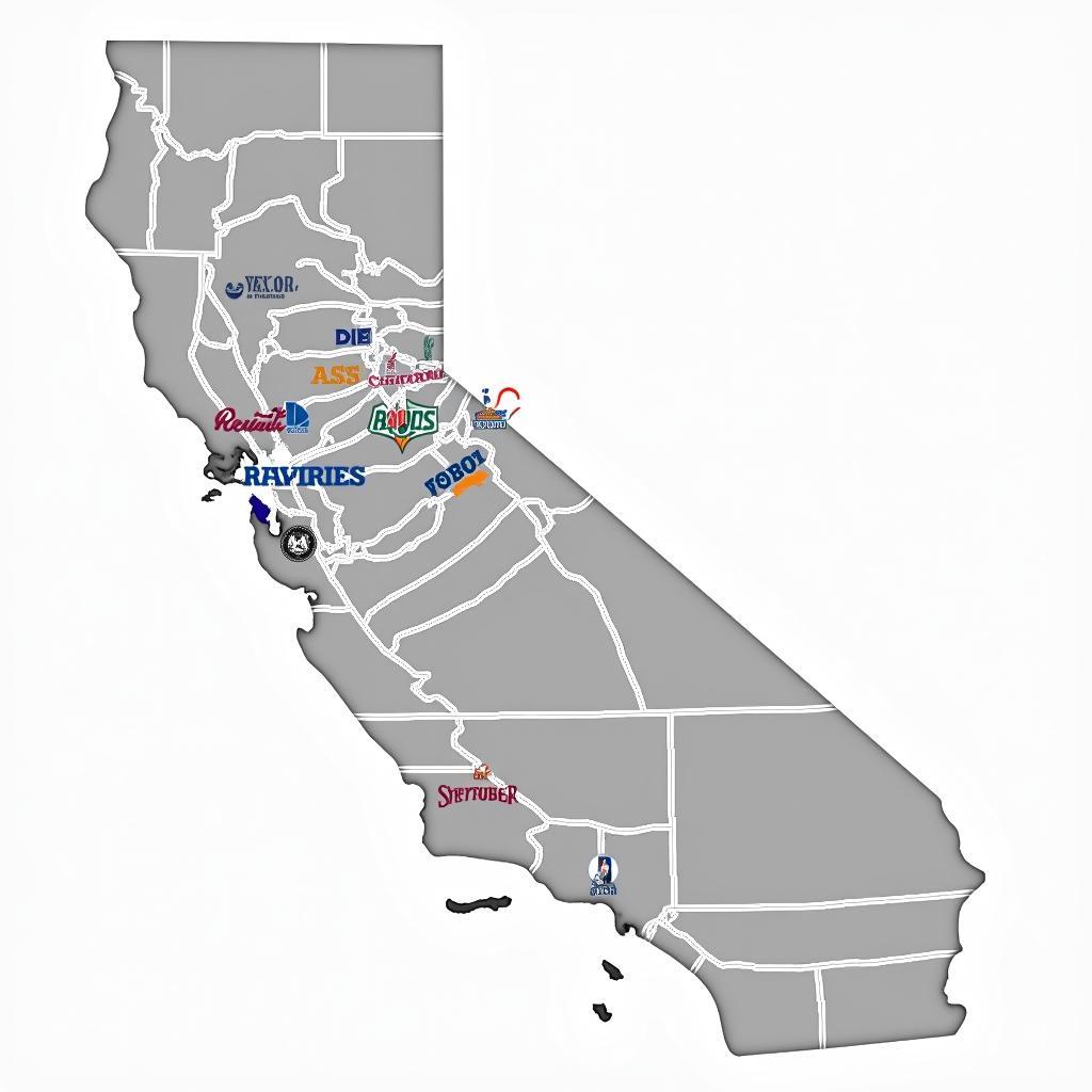 Map of California Highlighting NBA Team Locations