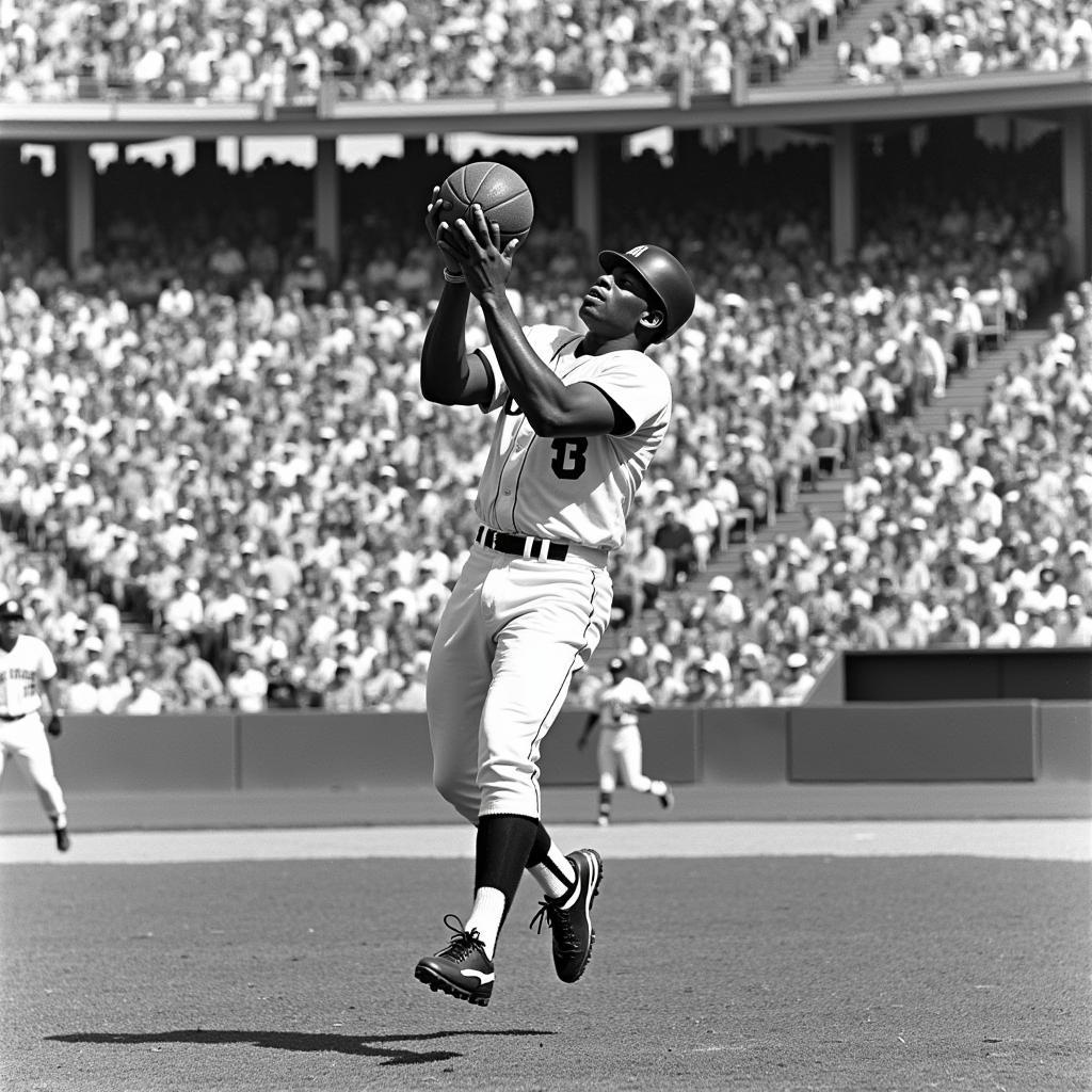 Willie Mays making a spectacular catch at Candlestick Park