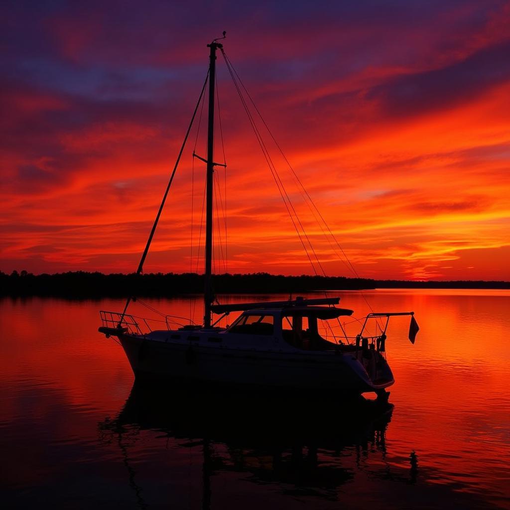 Cape Fear 47 at anchor during sunset