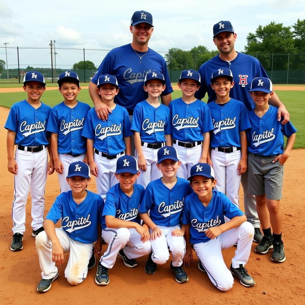 Capitol Little League team photo with coaches and players