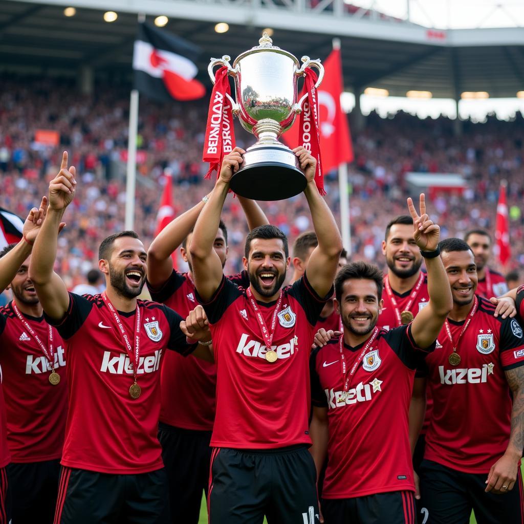 Besiktas Captain Lifting the Turkish Super Lig Trophy