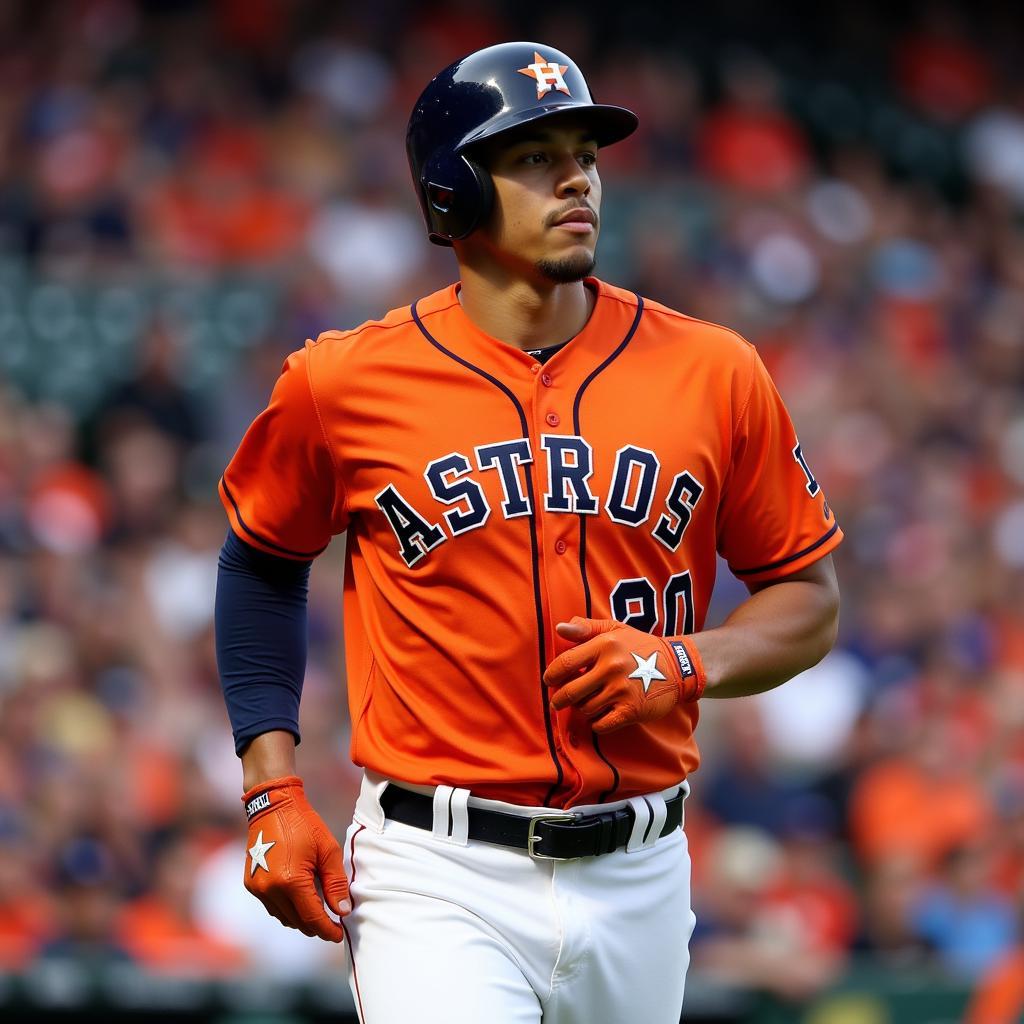 Carlos Correa in Action Wearing Astros Jersey