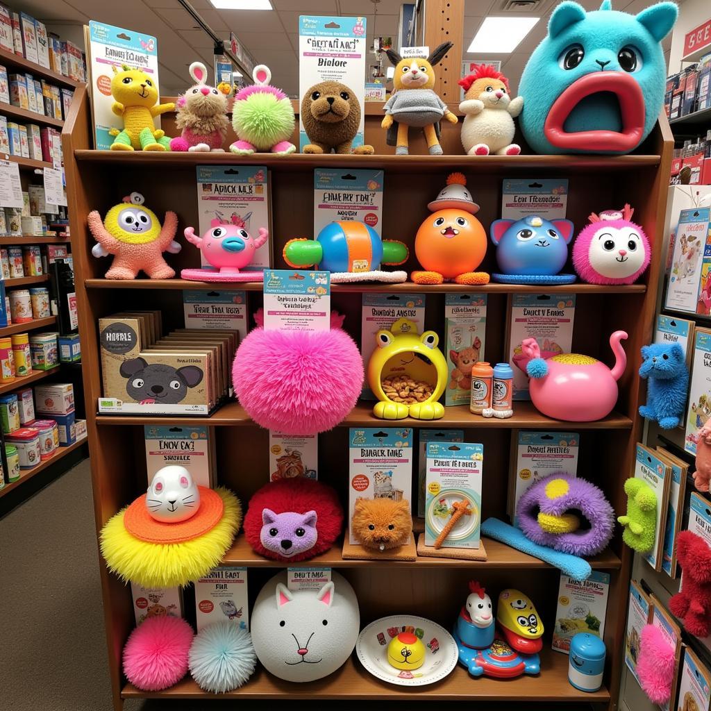 Display of cat toys in a Bronx pet shop