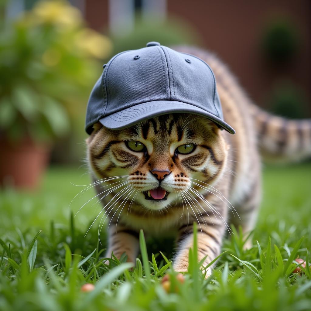 Cat Wearing Fitted Hat Outdoors