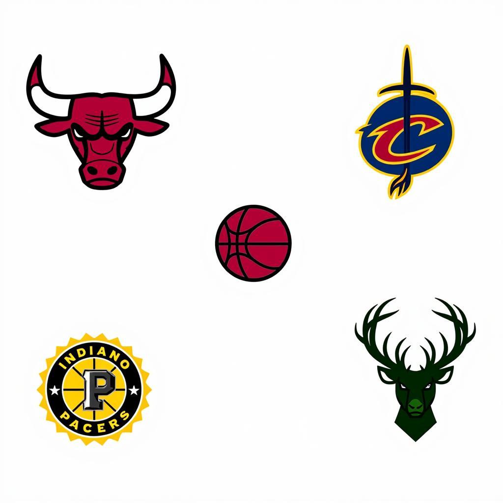 Central Division NBA Logos: Bulls, Cavaliers, Pistons, Pacers, Bucks