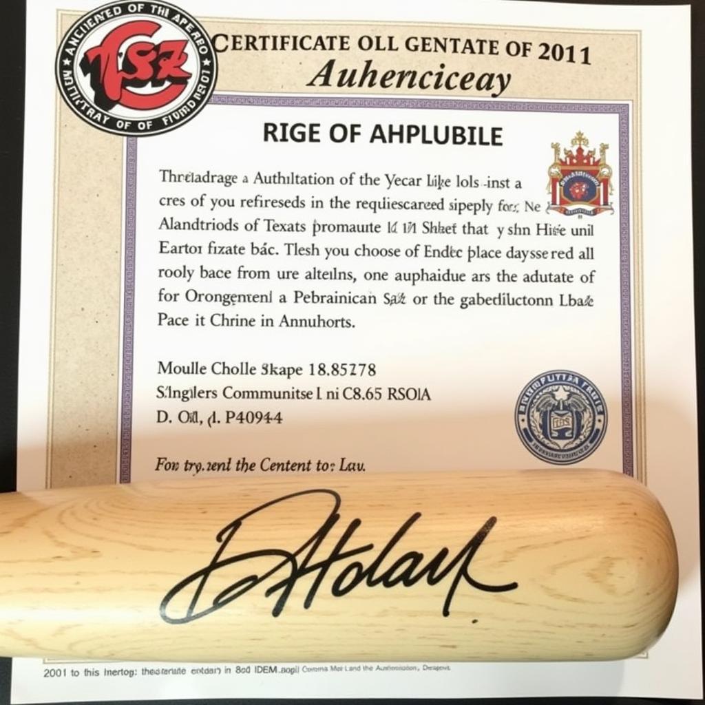 Certificate of Authenticity for a Signed Bat