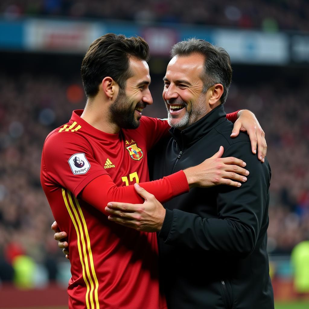 Cesc Fabregas and his father celebrating a victory