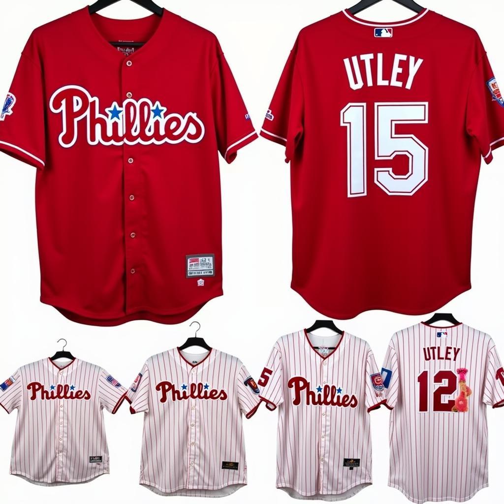 Different sizes of Chase Utley Phillies jerseys