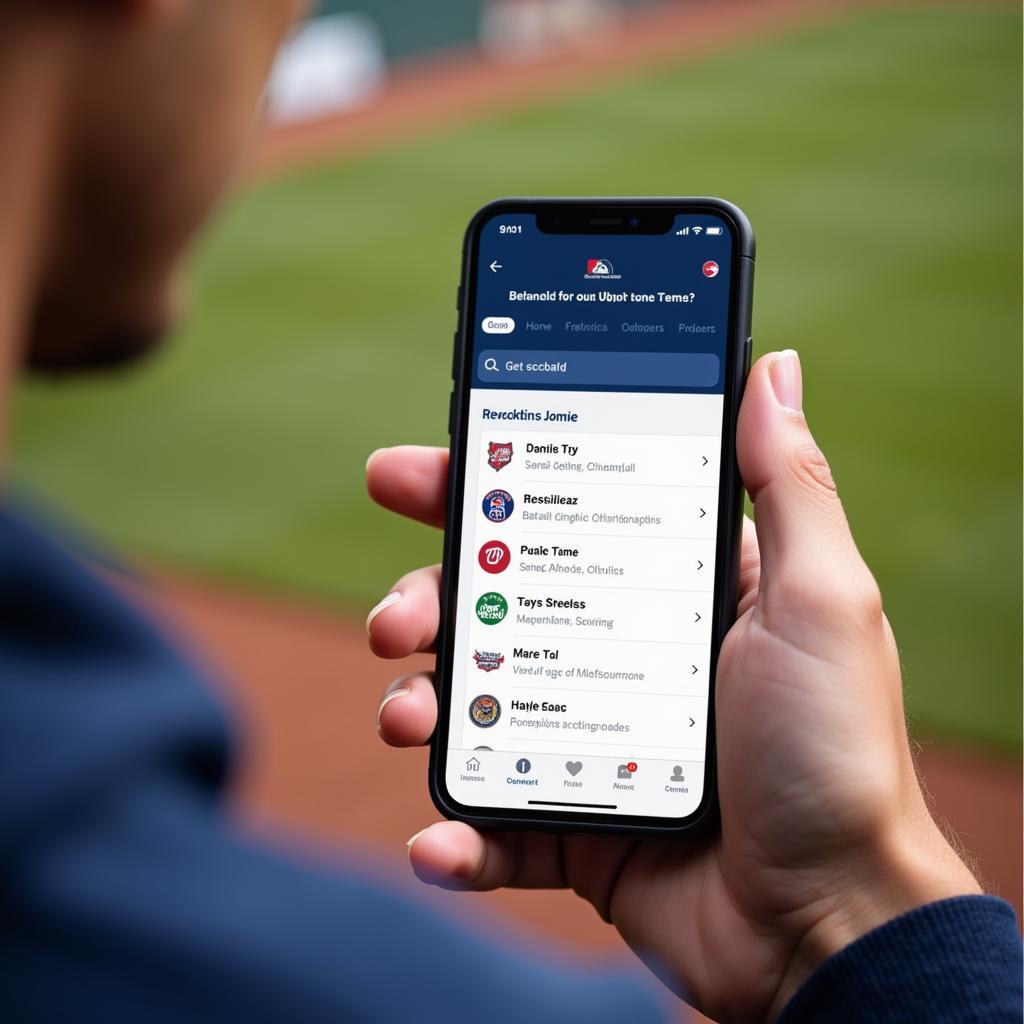 Using a smartphone to check a local baseball schedule