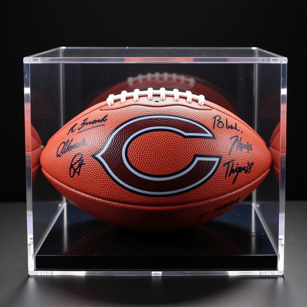 Chicago Bears Autographed Football in Display Case