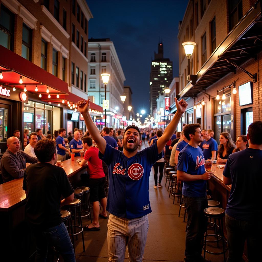 Chicago Cubs fans celebrating in Wrigleyville