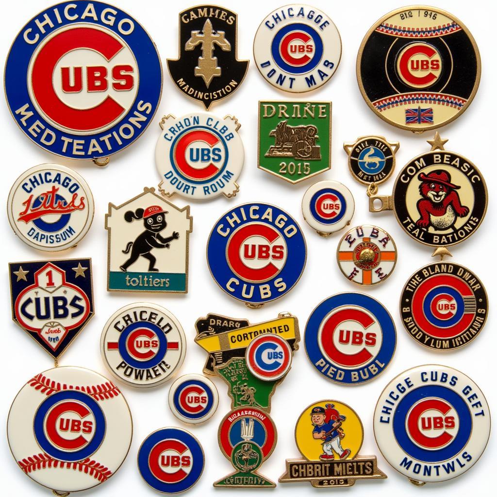 A collection of vintage and modern Chicago Cubs pins