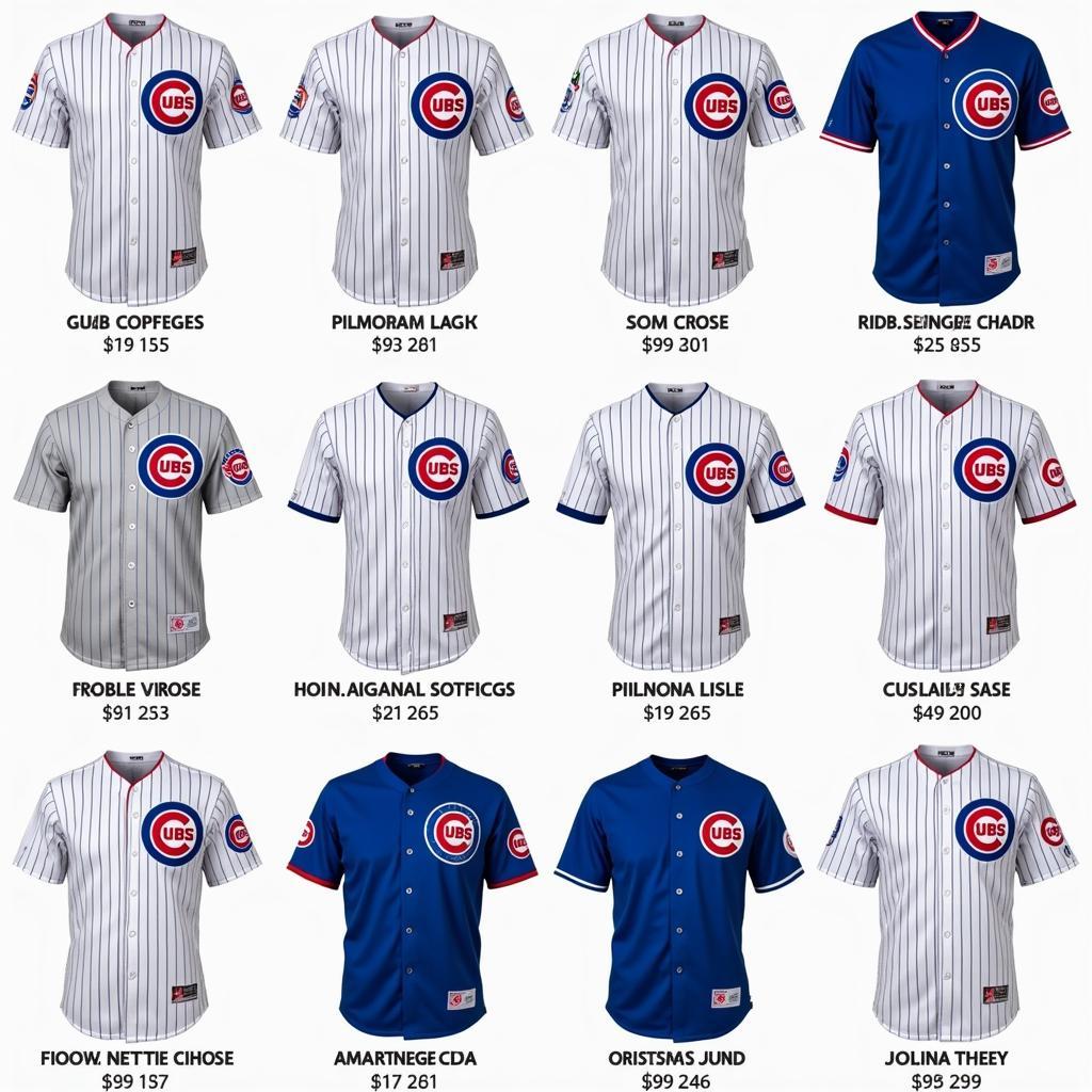 A collection of vintage Chicago Cubs jerseys showcasing different styles and eras