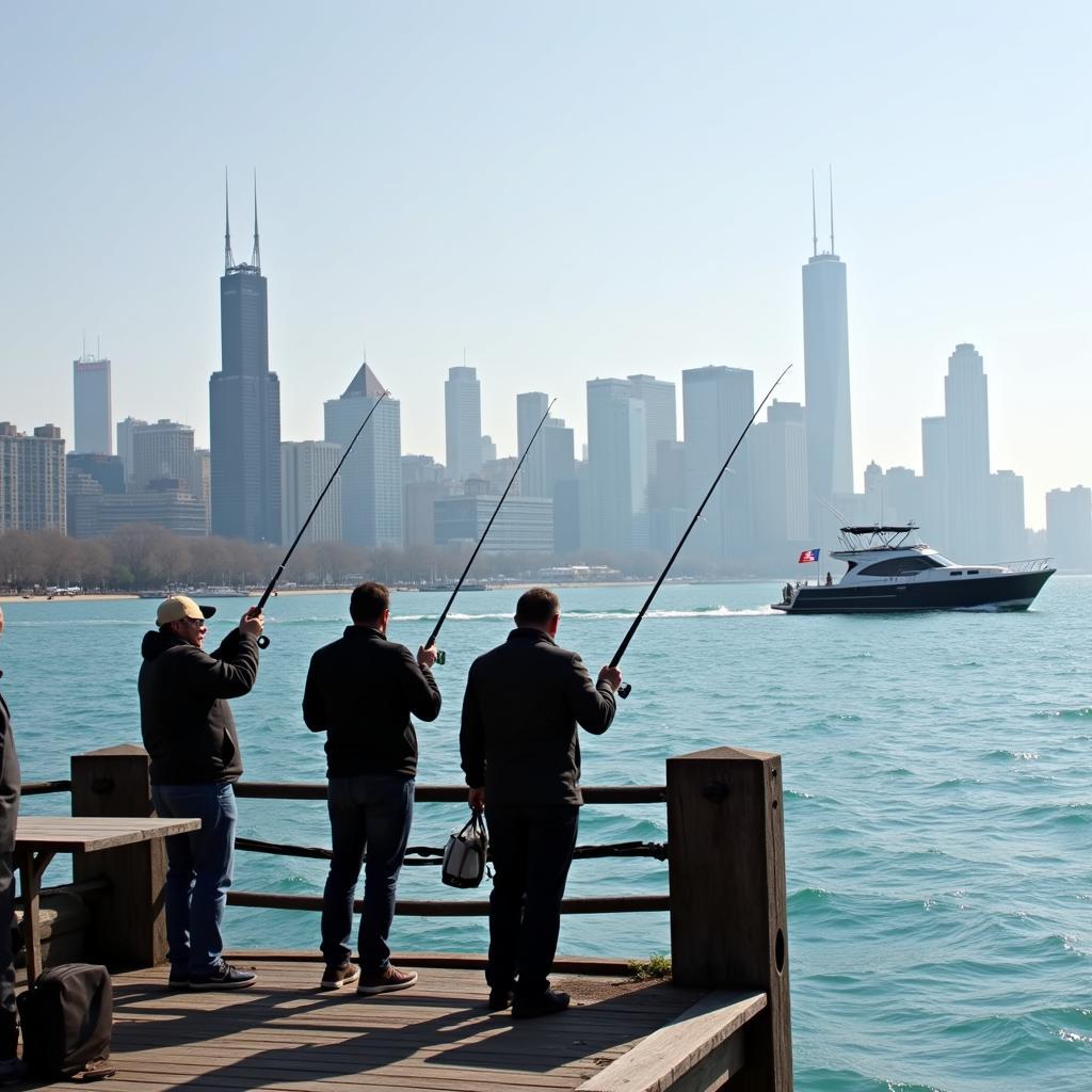 Anglers fishing for perch in Chicago