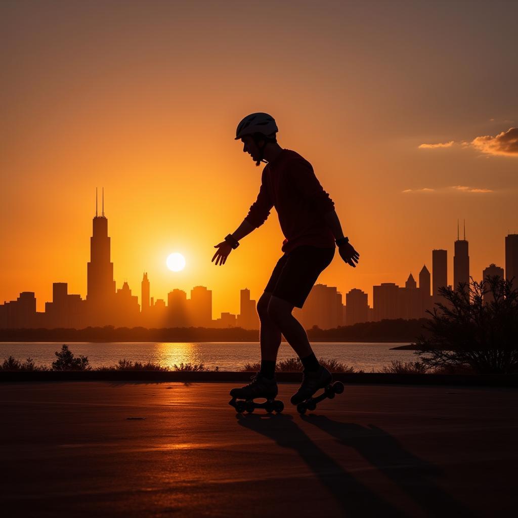 Enjoying a sunset inline skate in Chicago