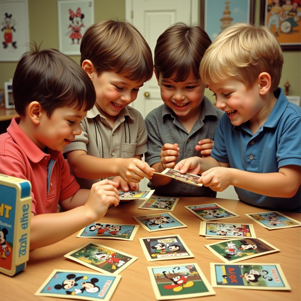 Children Trading Mickey Mouse Lunch Box Cards