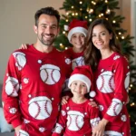 Family in Matching Christmas Baseball Pajamas