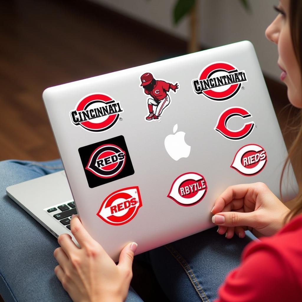 Cincinnati Reds stickers on a laptop