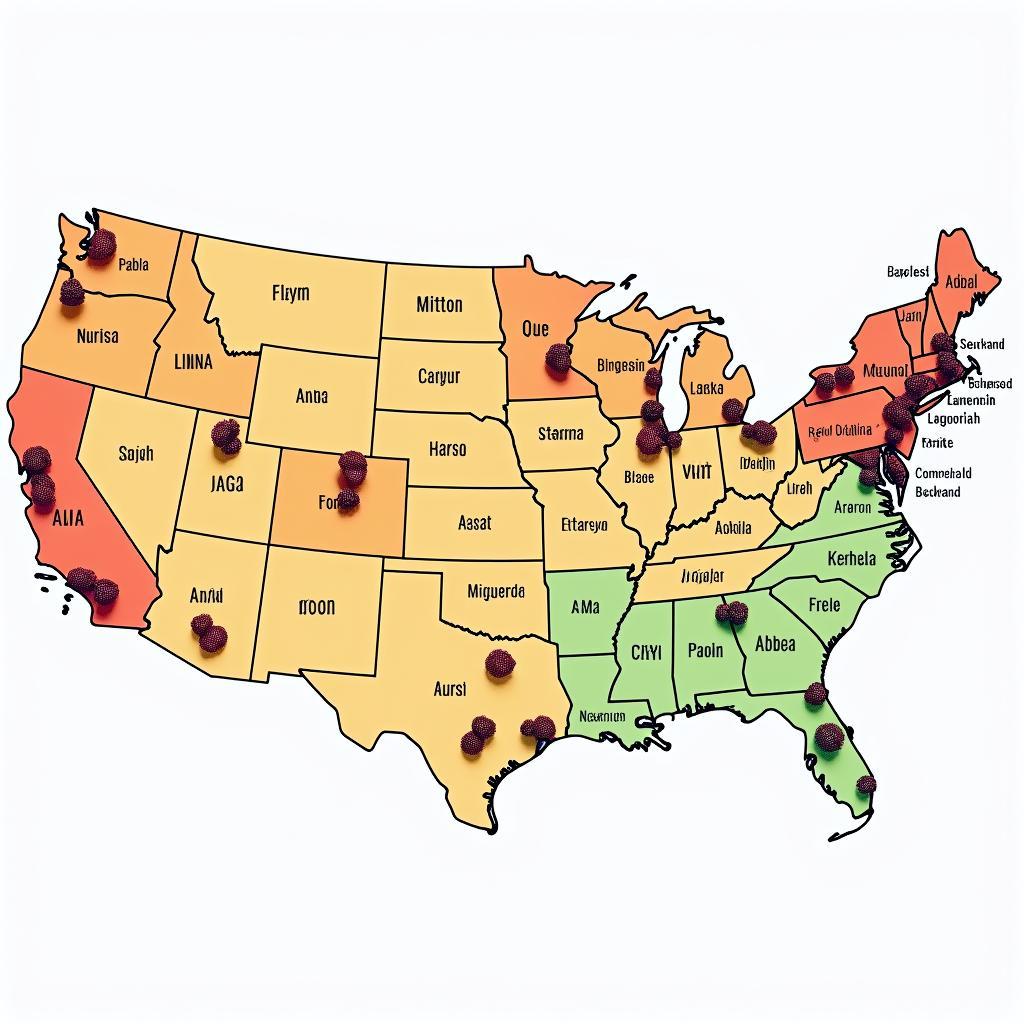 US Cities Alphabetical Order Map