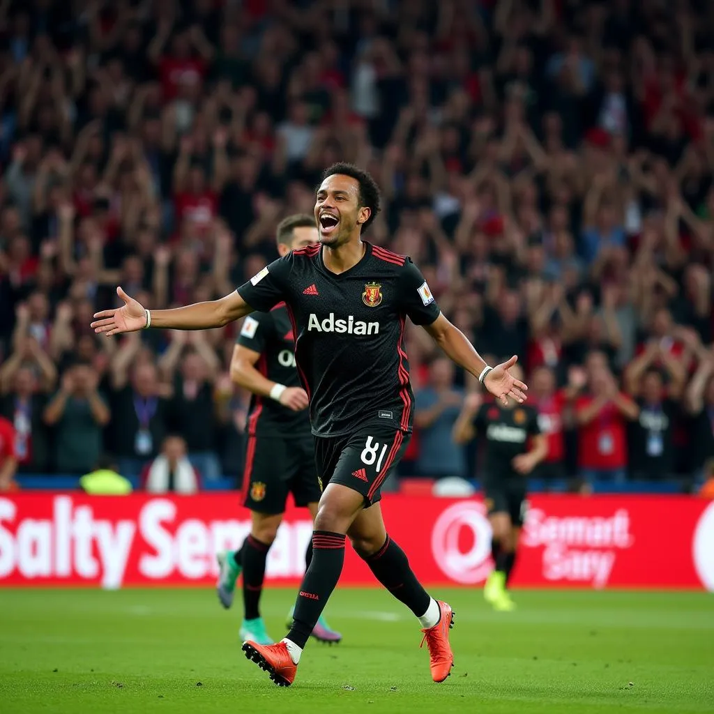 C.J. Abrams celebrates a goal with Besiktas supporters