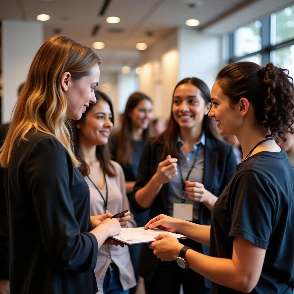 Diverse group of MBA students networking at a business event