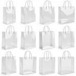 Assortment of clear plastic gift bags with handles in different sizes