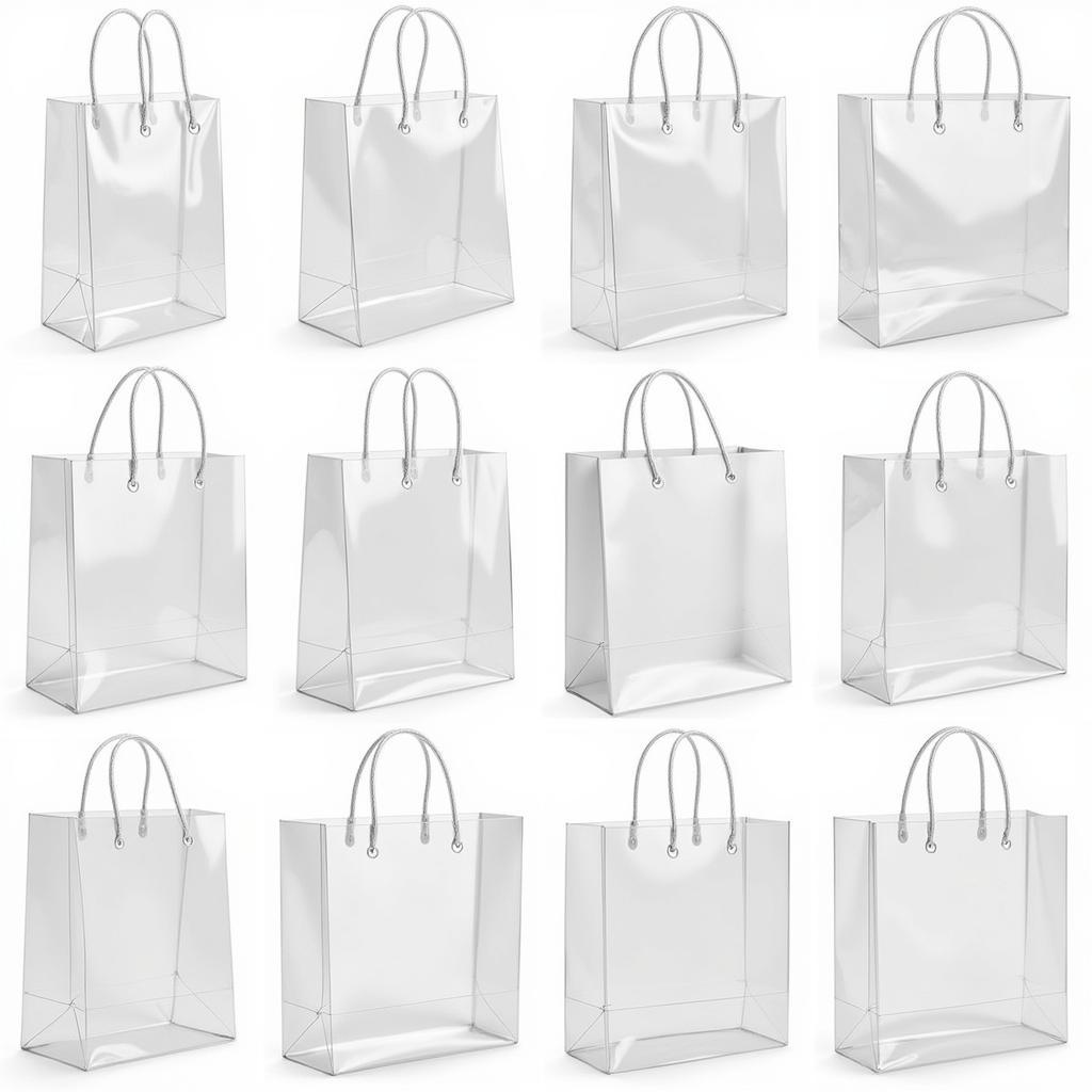 Assortment of clear plastic gift bags with handles in different sizes