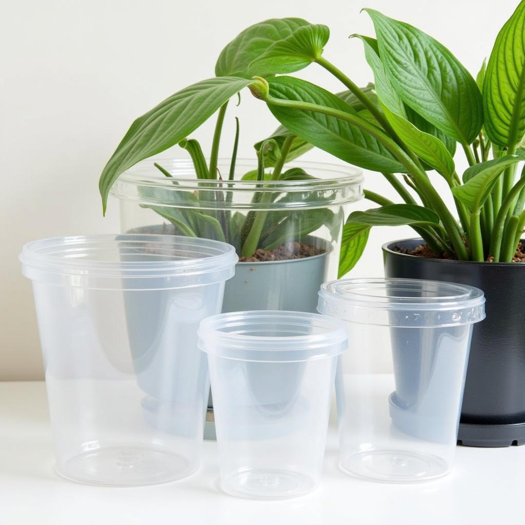 Clear plastic pots in various sizes