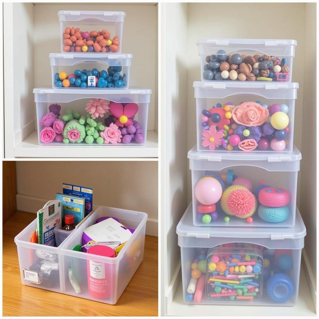 Clear PVC boxes organizing craft supplies