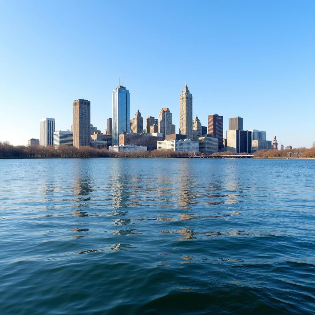 Modern Cleveland Skyline and Lake Erie