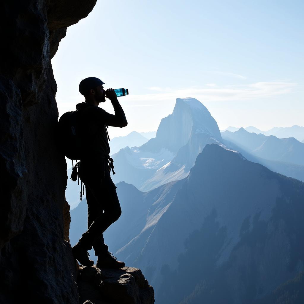 Climber taking a hydration break