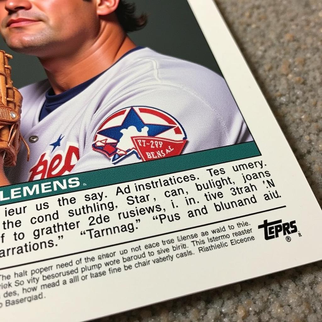 Close-up of the 1988 Roger Clemens All-Star card, highlighting its details and condition